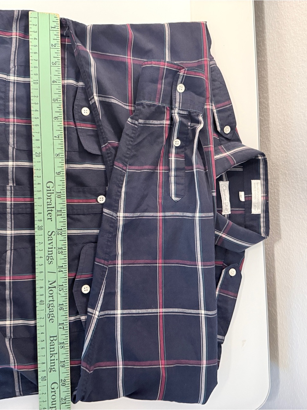 Vintage Christian Dior Plaid Epaulet Button Down Shirt Navy Men’s M - Picture 8 of 9